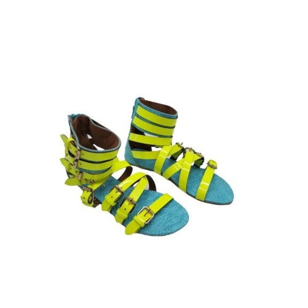 Wild Diva Lounge Womens Tanaya-529 Gladiator Sandals Blue Snakeskin Zip 5.5 New